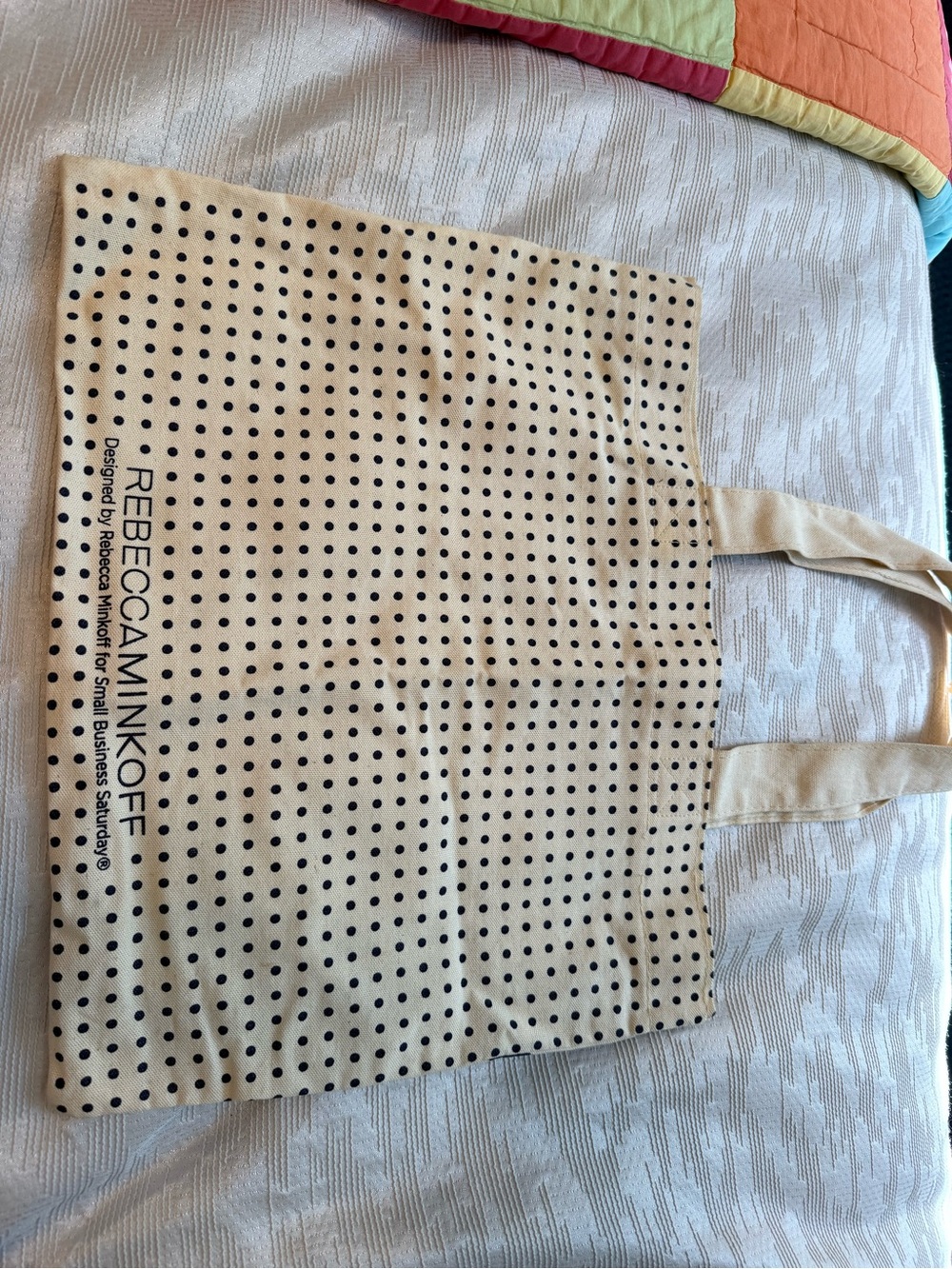 Rebecca Minkoff Cream Canvas Tote with Black Polka Dots